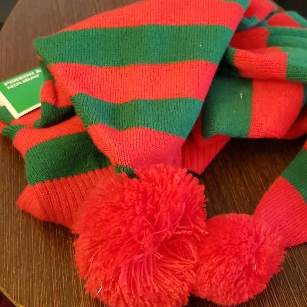 Ugly Stuff Red & Green Striped Long Beanie w/PomPom for a Person & a Pet Size L